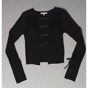 Love Tree Long Sleeve Cropped Babydoll Sweater Womens Size Small Black Ribbon...